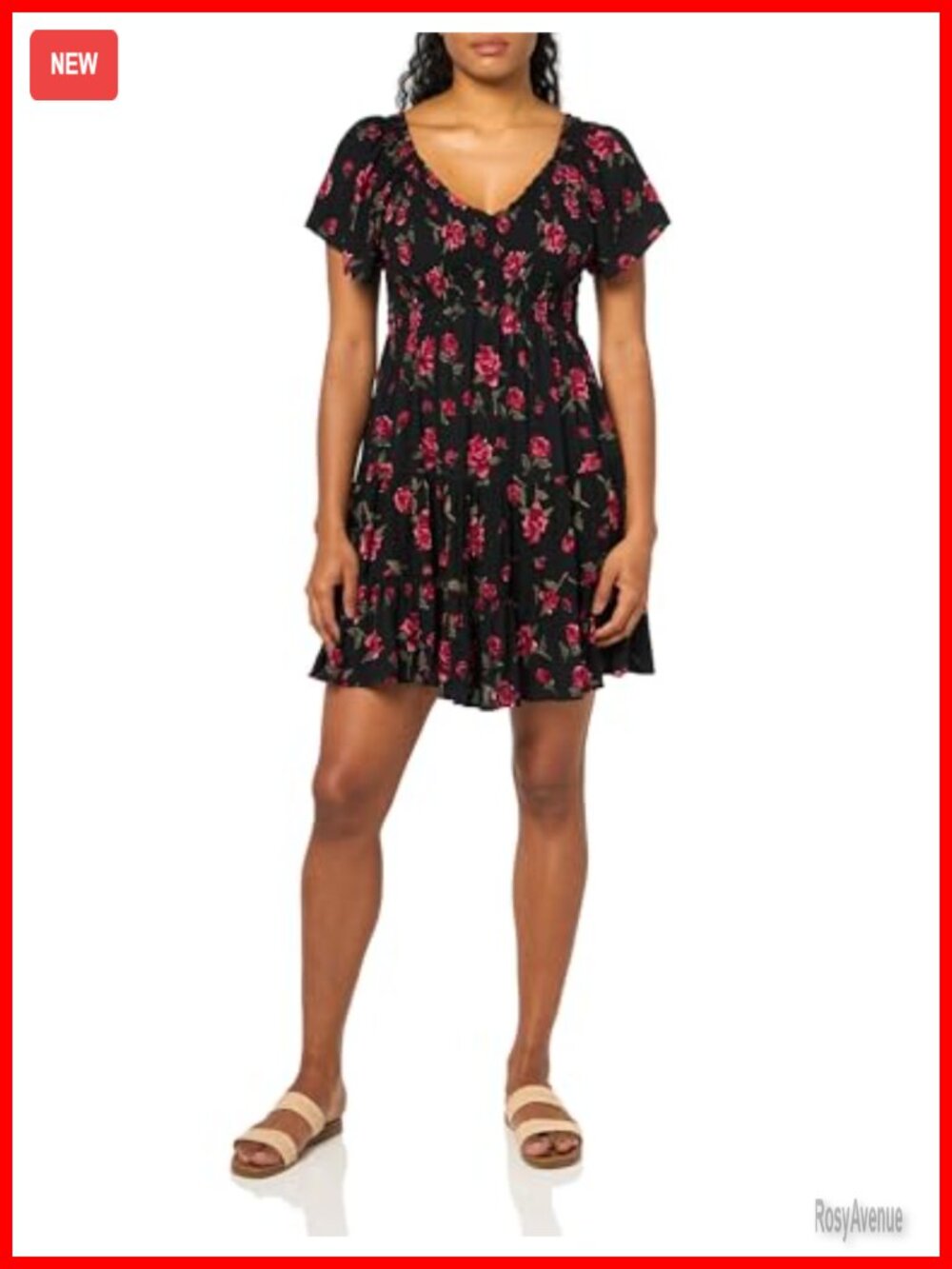 Floral Smocked Bodice Tiered A-Line Short Sleeve Dress